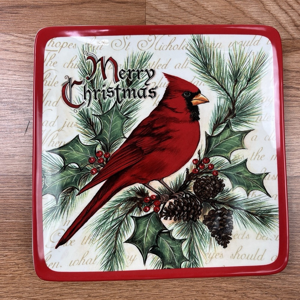Burton + Burton 8.5" Cardinal Plate, Ceramic‎ Merry Christmas Square